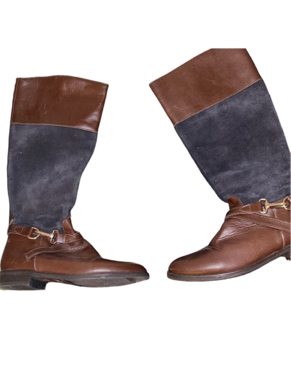ALPE leather knee high Women  Two-Tone Brown and Charcoal Riding Boots